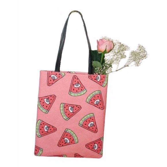 new Valfre ☻︎ Trippy Watermelon Tote Bag Handbag ☻︎ Hand Drawn Artwork ☻︎ Pink